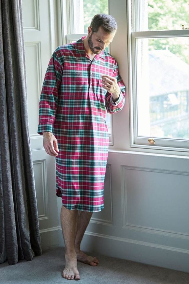 British Boxers British Boxers Men's "Gaia" Tartan Brushed Cotton Nightshirt in Burgundy - 2
