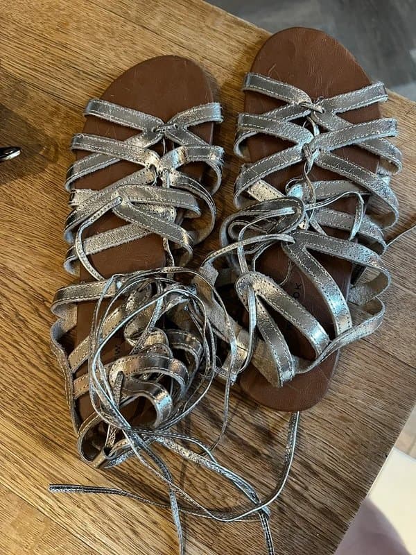 New Look Pewter Leather Strappy New Look Sandals sz 7