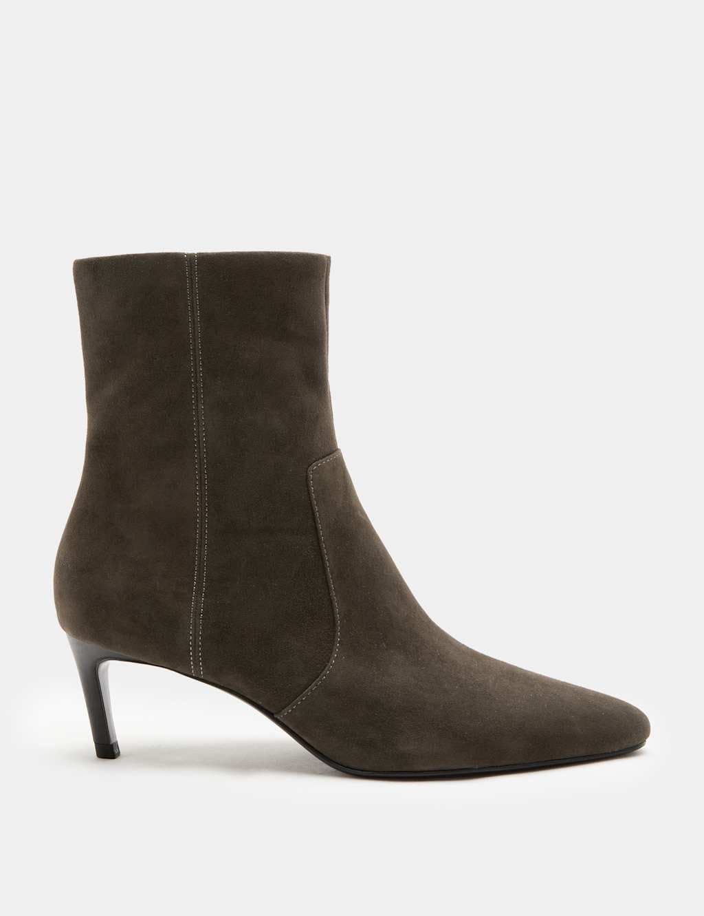 Marks & Spencer M&S Suede Kitten Heel Pointed Ankle Boots Dark Grey
