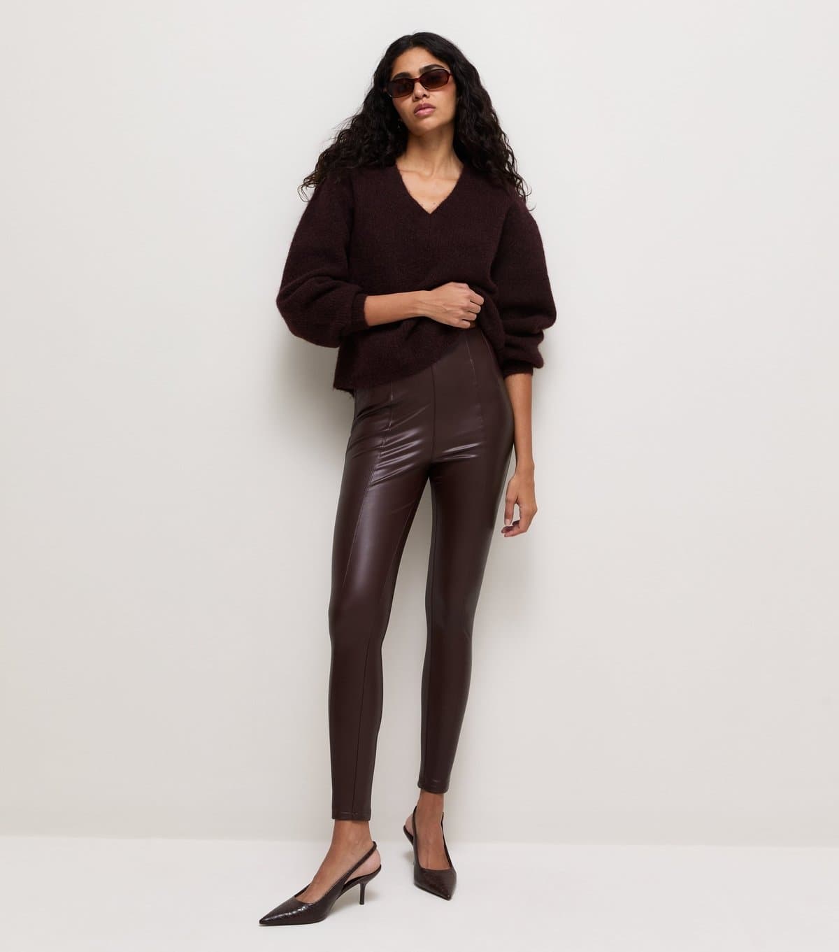 New Look Women's Dark Burgundy High Waist Faux Leather Leggings New Look