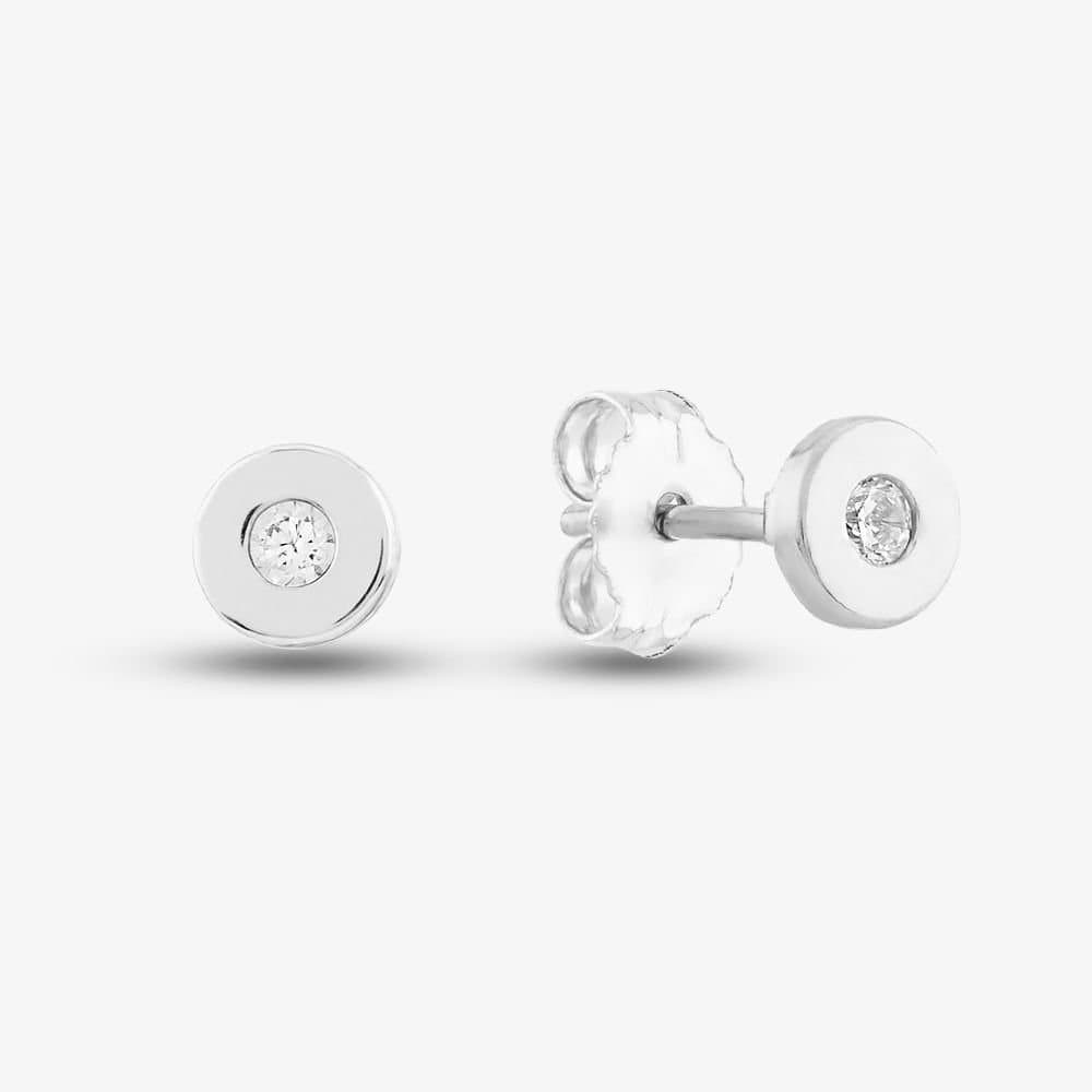 T.H.Baker T.H.Baker Women's 9ct White Gold Cubic Zirconia Rubover Stud Earrings SE551 in Silver