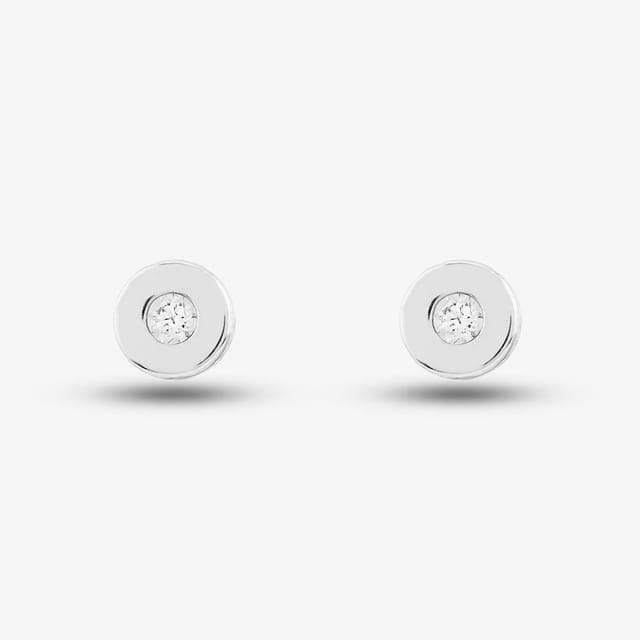 T.H.Baker T.H.Baker Women's 9ct White Gold Cubic Zirconia Rubover Stud Earrings SE551 in Silver - 3
