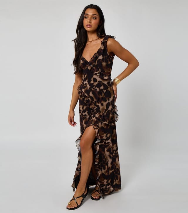 Urban Bliss Women's Brown Tortoiseshell Print Ruffled Maxi Dress Urban Bliss New Look - 3