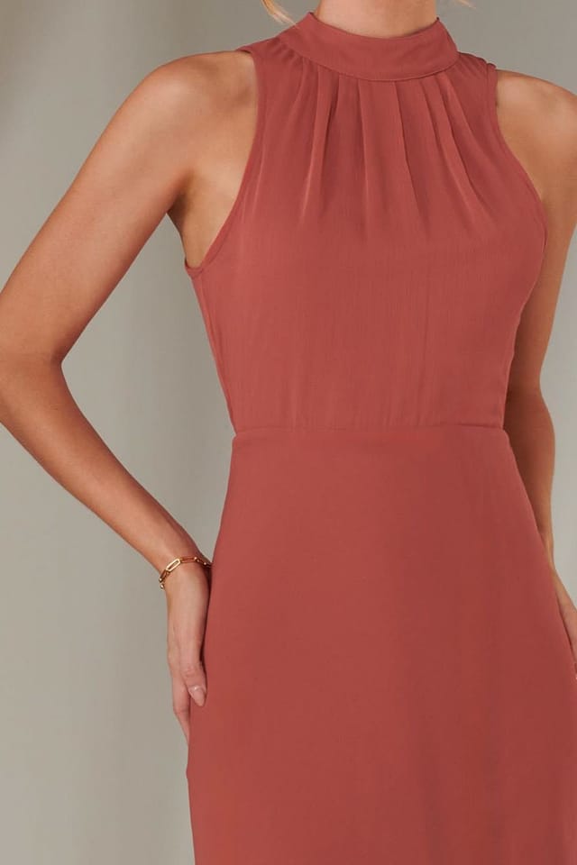 Jolie Moi Jolie Moi Women's Halter Neck Open Back Chiffon Maxi Dress in Coral - 3