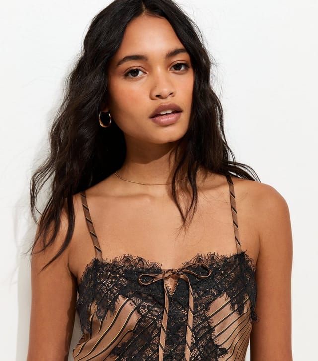 New Look Women's Brown Satin Striped Slip Midi Dress New Look - 3