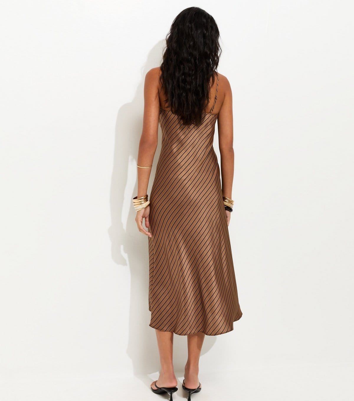 New Look Women's Brown Satin Striped Slip Midi Dress New Look - 4