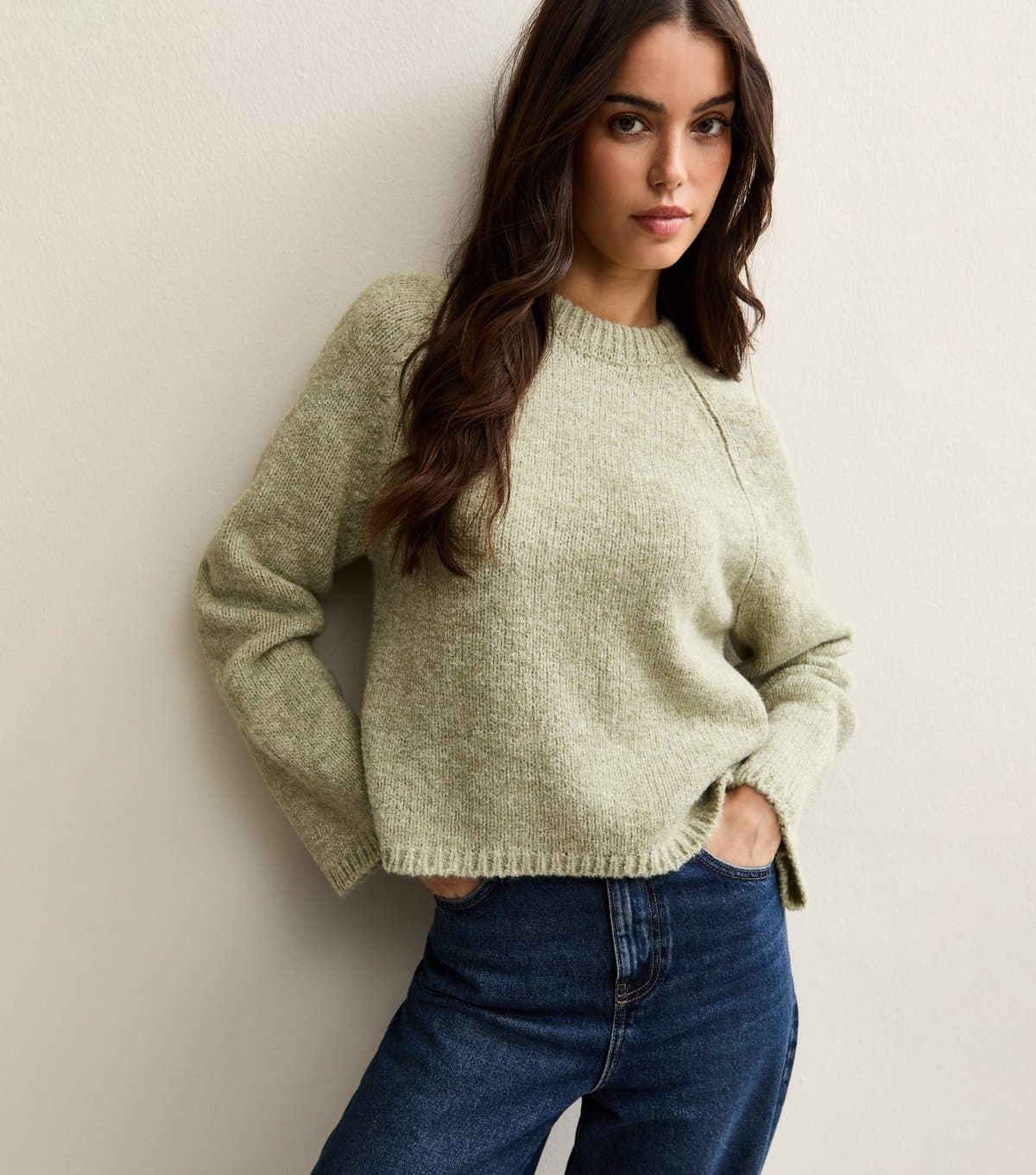 New Look Women's Light Green Wide Sleeve Raglan Jumper New Look