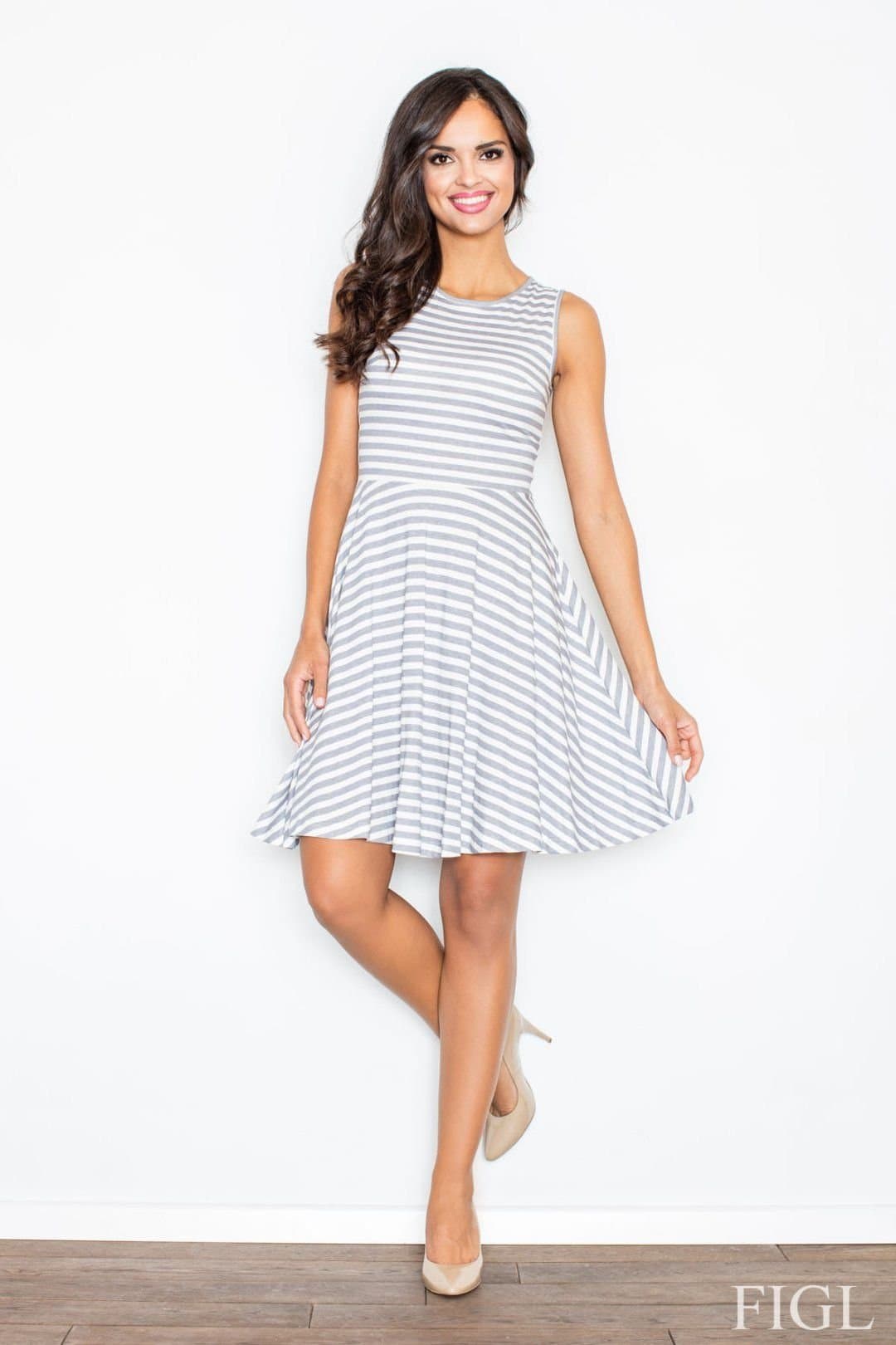 Love Lace Love Lace Women's Grey Striped Cotton Fit & Flare Day Dress