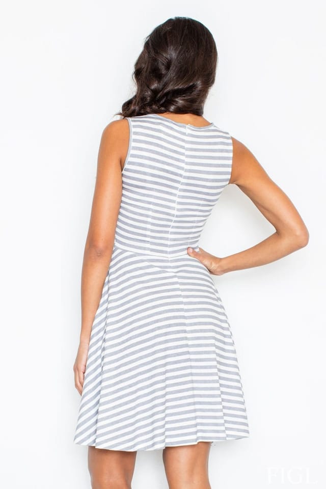 Love Lace Love Lace Women's Grey Striped Cotton Fit & Flare Day Dress - 2