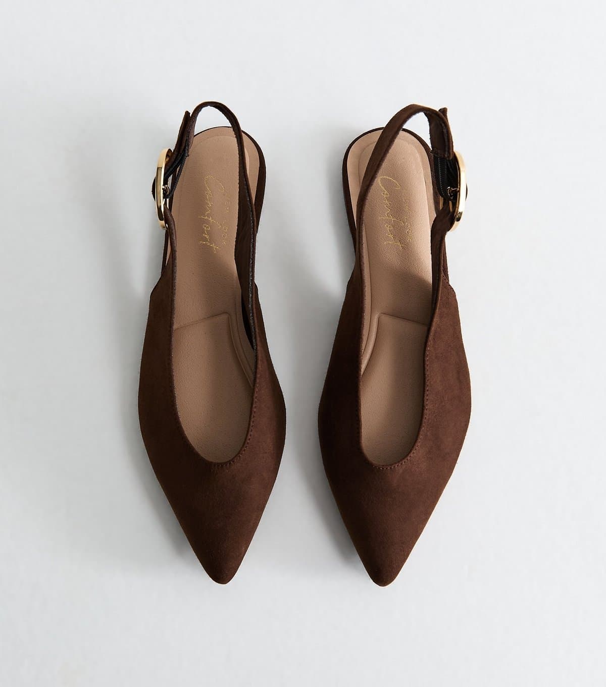 New Look Women's Dark Brown Faux Suede Buckle Pointed Slingback Pumps Vegan New Look