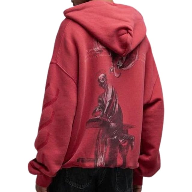 Off-White Off-White Men's St. Matthew Design Skate Fit Washed Red Hoodie - 2