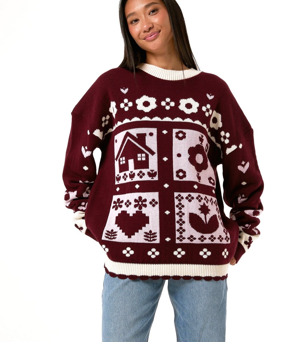 Skinnydip Women's Light Burgundy Cosy Cottage Oversized Knitted Jumper Skinnydip New Look