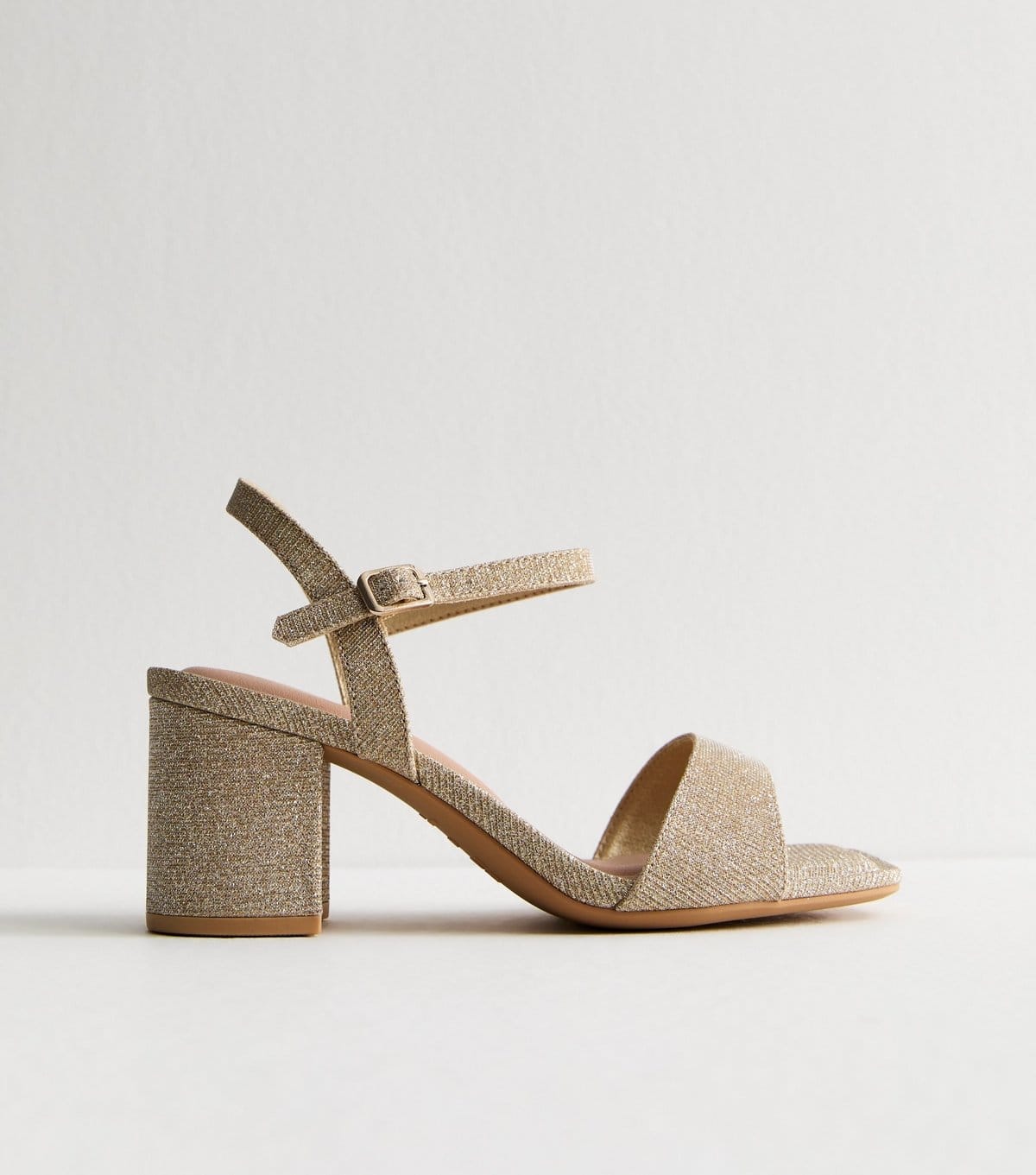 New Look Women's Extra Wide Fit Gold Diamanté Block Heel Sandals Vegan New Look - 3