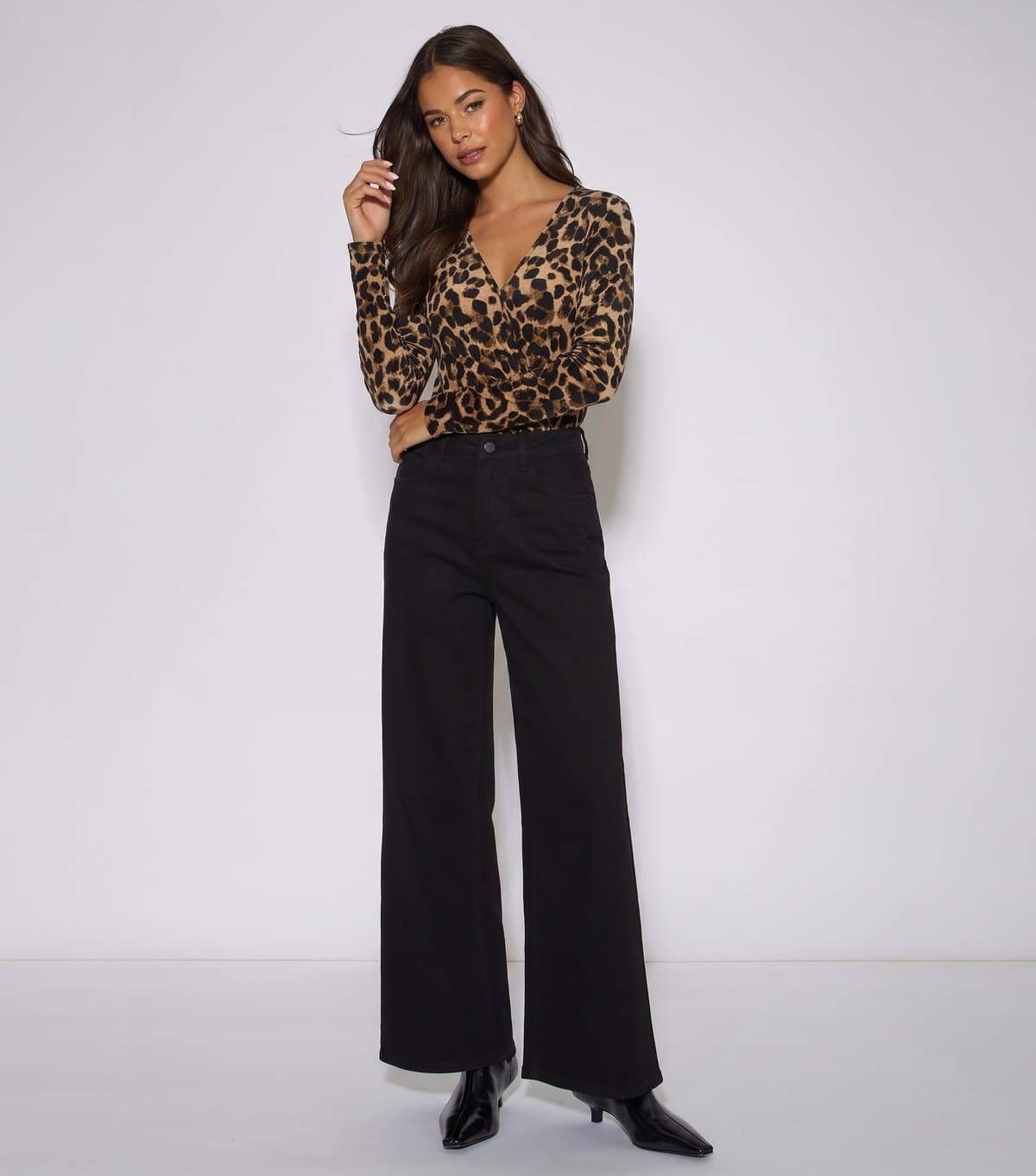 Gini London Women's Leopard Print Jersey Front Wrap Bodysuit Gini London New Look