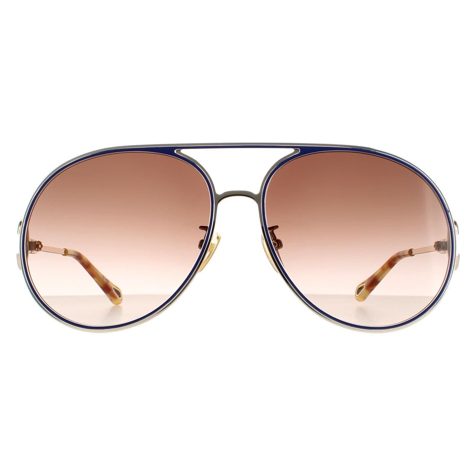 Chloé Chloé Women's Aviator Gold Blue Brown Gradient CH0145S Sunglasses
