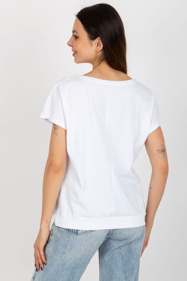 Love Lace Love Lace Women's Cotton Short Sleeve Round Neck Front Print Blouse in White - 3