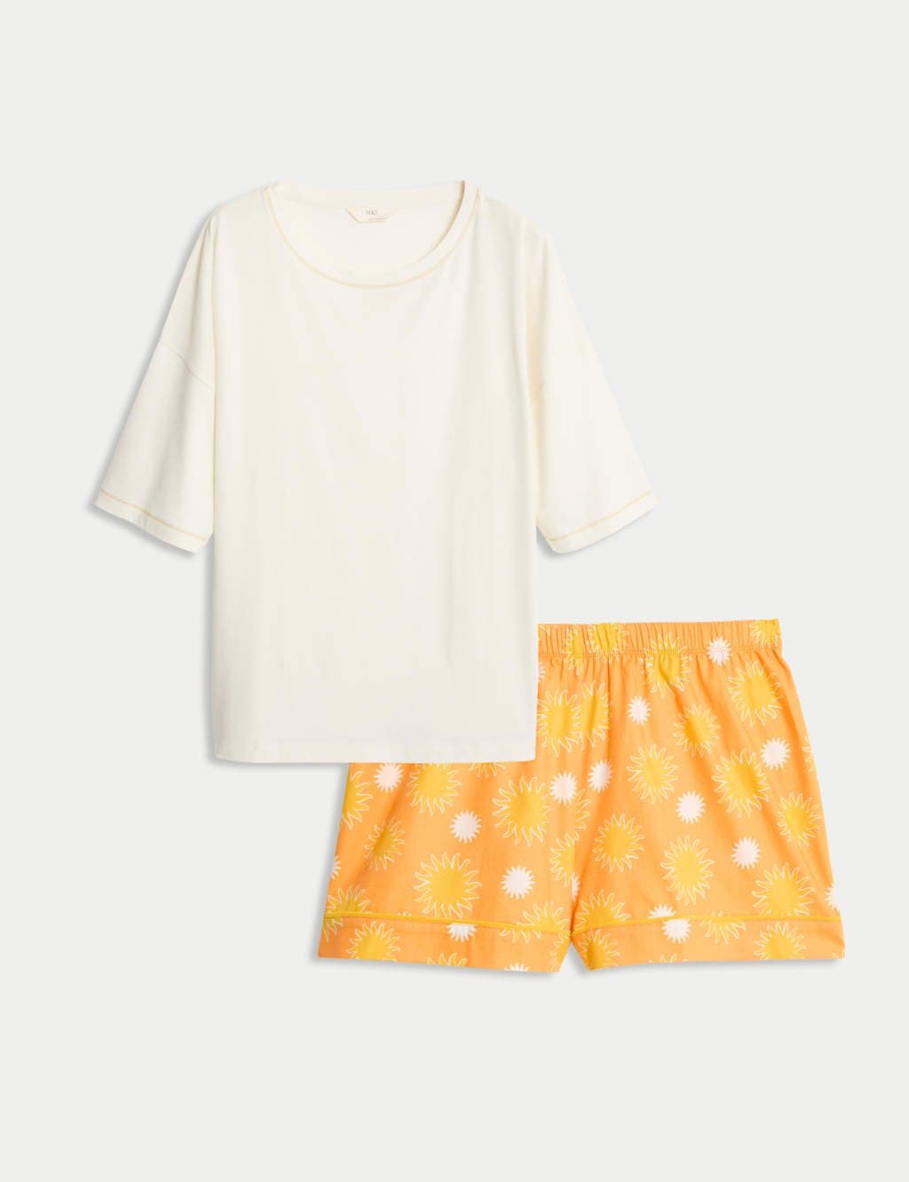 Marks & Spencer M&S Cotton Rich Printed Shortie Set Ivory