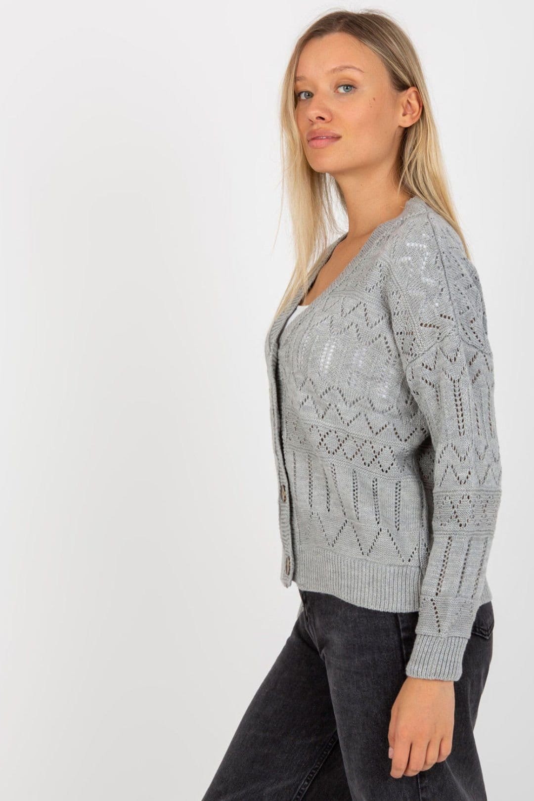 Love Lace Love Lace Women's Openwork Button Down Cardigan Style 175416 in Grey - 4
