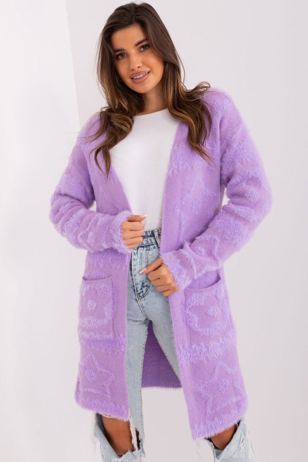 Love Lace Love Lace Women's Unbuttoned Textured Cardigan with Slip Pockets in Violet