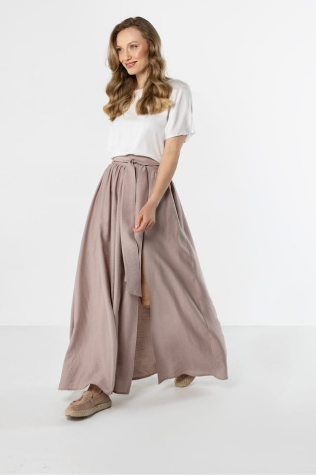 Love Lace Love Lace Women's High Waist Flowing Maxi Skirt with Tie Belt in Dusty Pink - 2