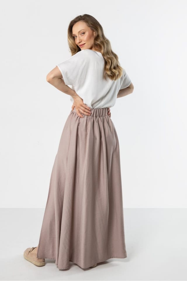 Love Lace Love Lace Women's High Waist Flowing Maxi Skirt with Tie Belt in Dusty Pink - 3