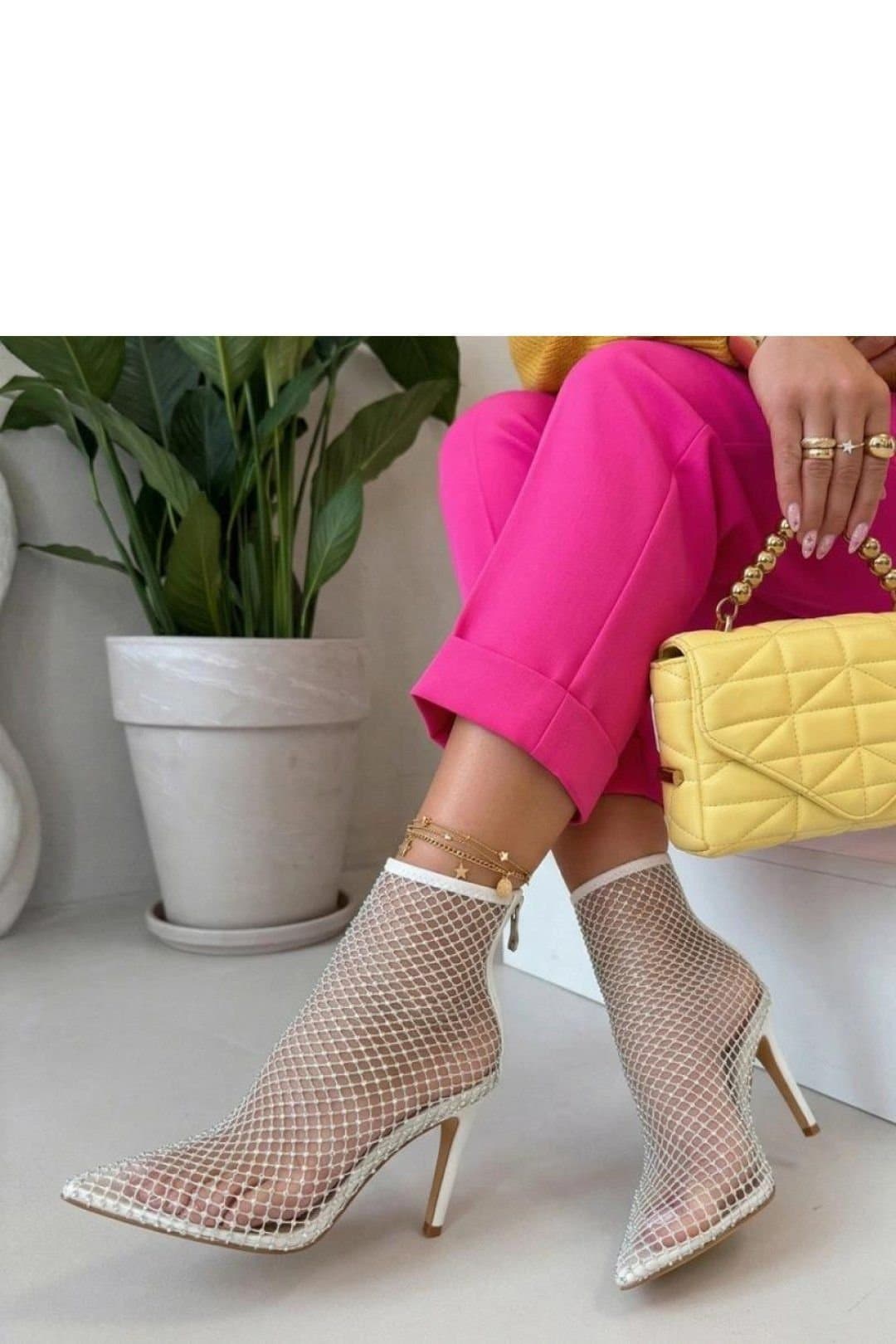 Love Lace Love Lace White Mesh Ankle Boots with Pointed Toe Back Zip Heel