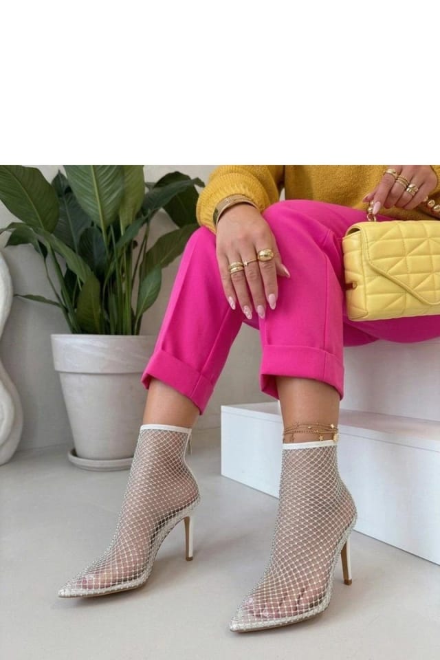 Love Lace Love Lace Women's Stylish Mesh Ankle Boots with Pointed Toe Back Zip Heel in White - 2