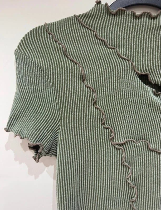 Collusion Collusion Green Ribbed Lettuce Hem Top UK 8 Fitted Short Sleeve Y2K Baby Tee