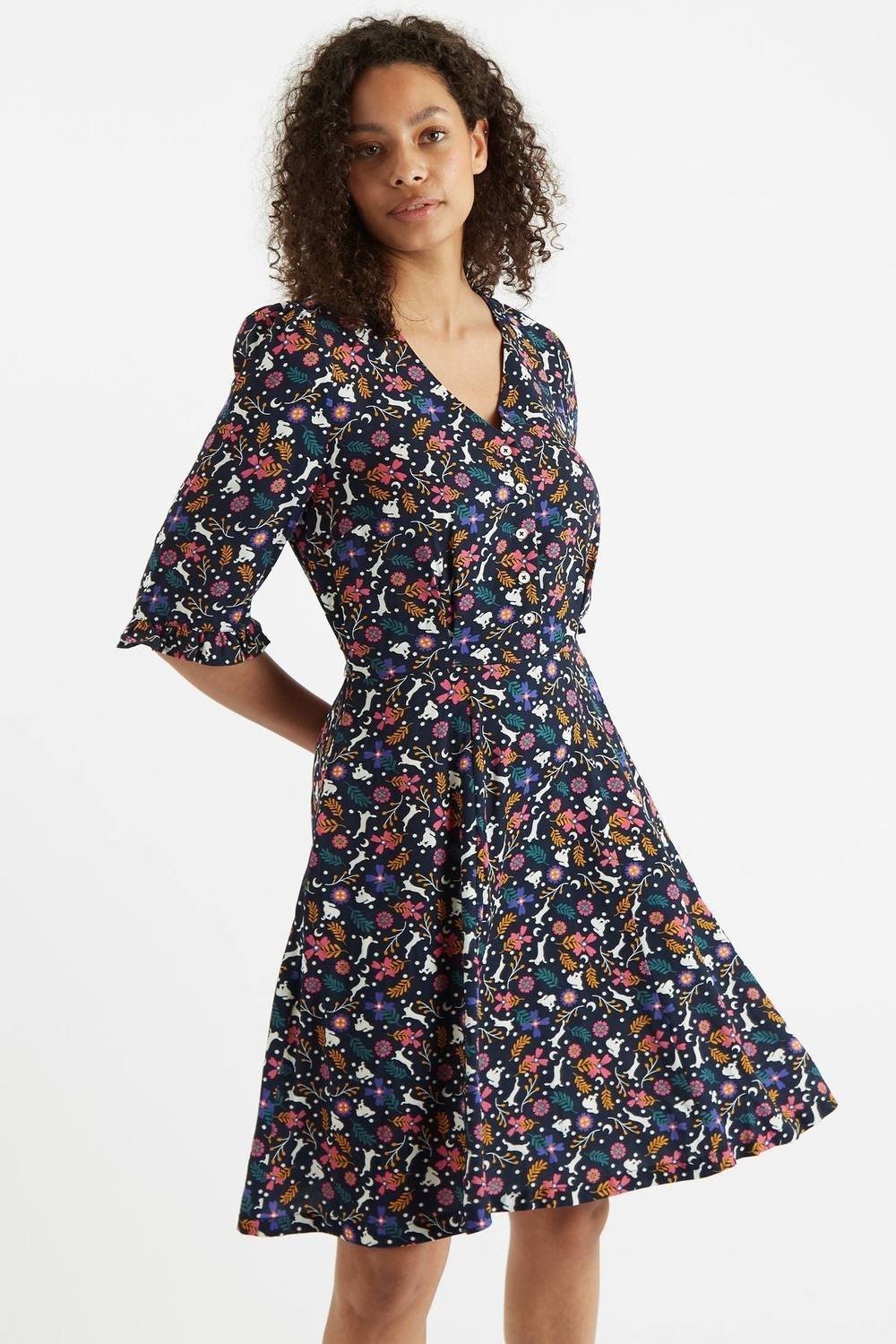 Louche Louche Women's Caitlin White Rabbit Print V Neck Mini Dress - 2