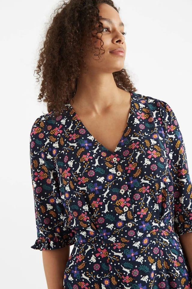 Louche Louche Women's Caitlin White Rabbit Print V Neck Mini Dress - 3