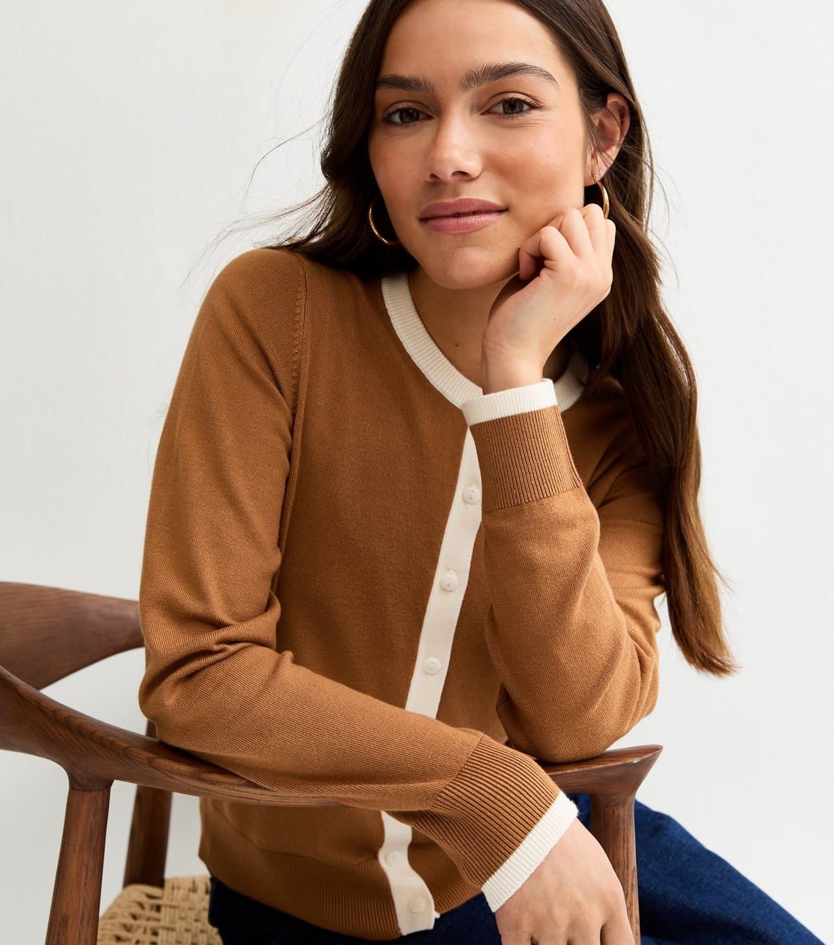 New Look Women's Petite Brown Lightweight Contrast Rib Cardigan New Look