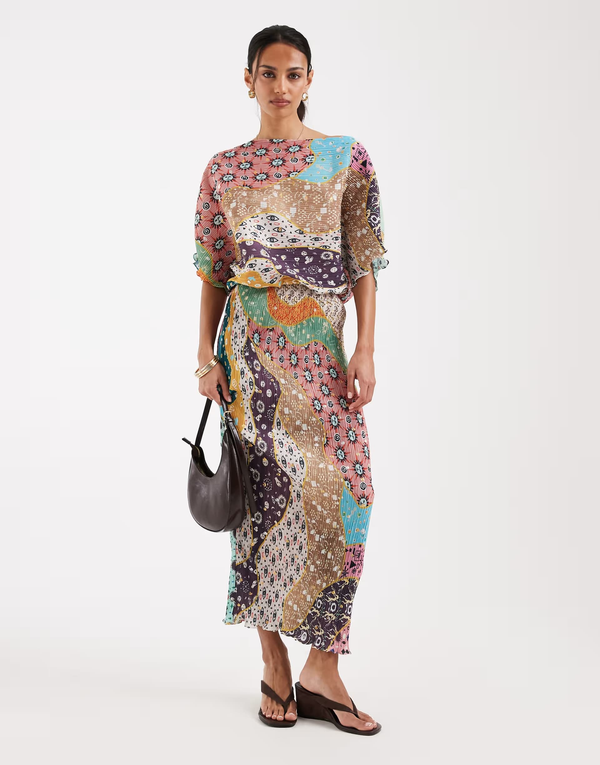 ASOS Never Fully Dressed Tilly off shoulder plisse maxi dress in pastel print