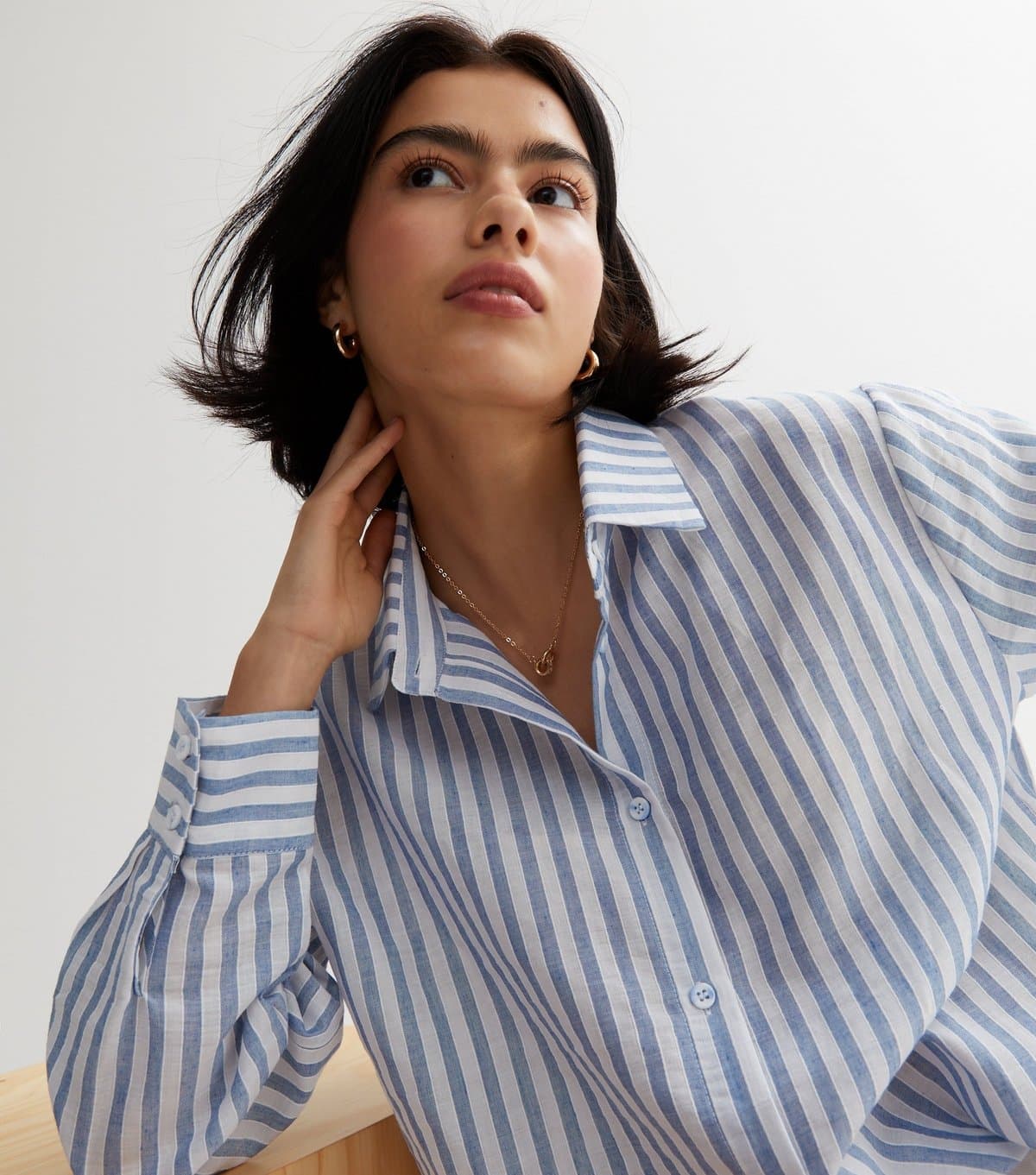 Gini London Women's Blue Cotton Stripe Oversized Shirt Gini London New Look