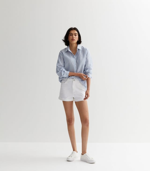 Gini London Women's Blue Cotton Stripe Oversized Shirt Gini London New Look - 3