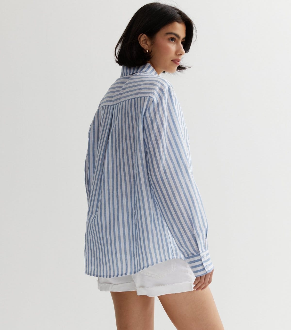 Gini London Women's Blue Cotton Stripe Oversized Shirt Gini London New Look - 4