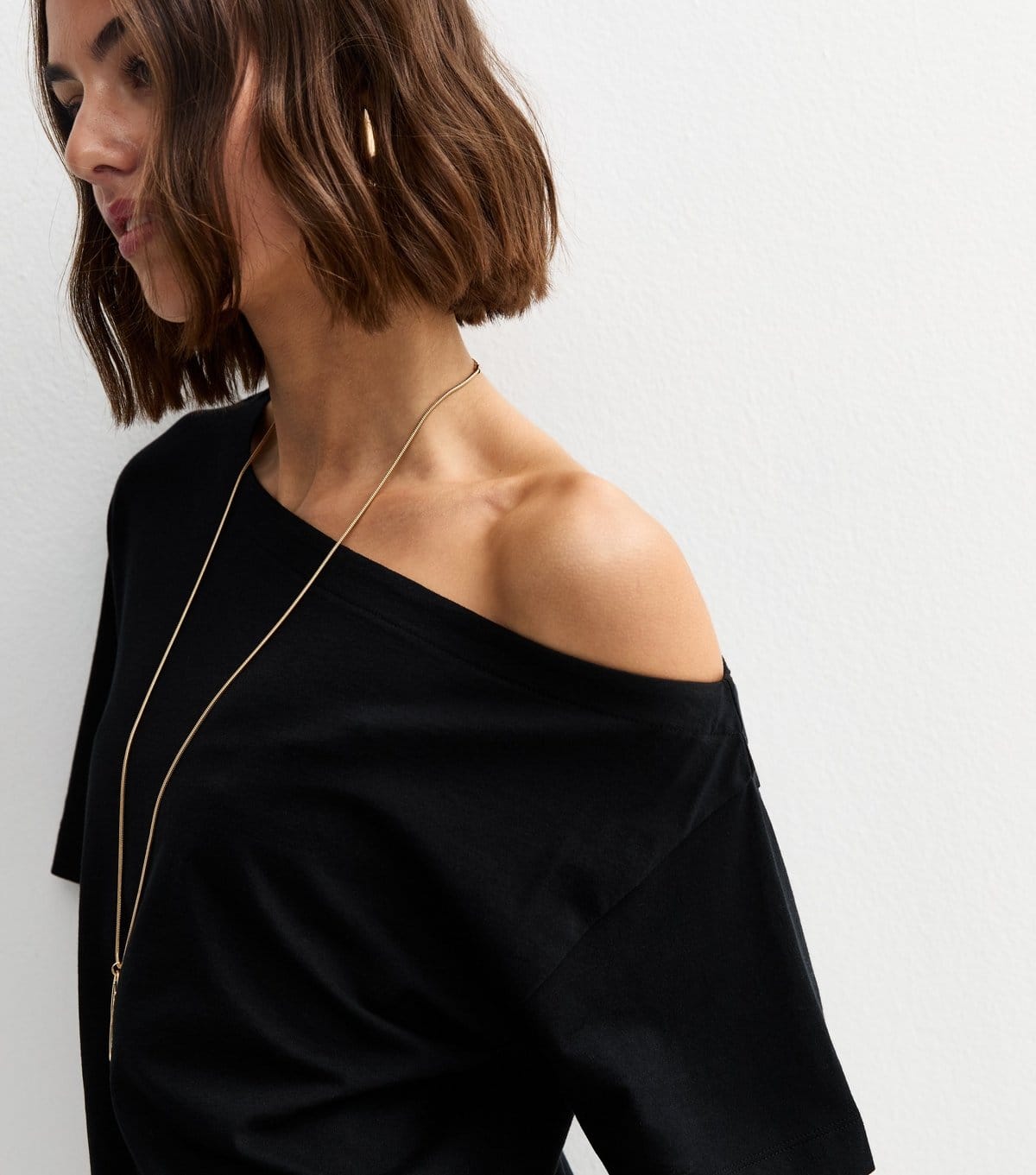 New Look Black Cotton Off-The-Shoulder T-Shirt