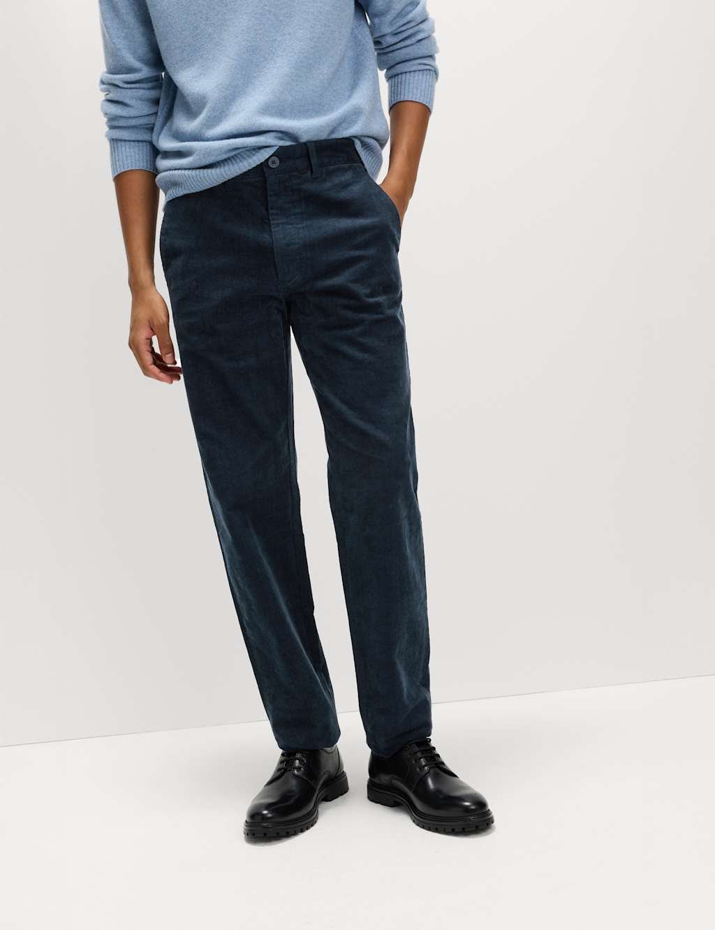 Marks & Spencer M&S Regular Fit Corduroy Stretch Chinos Navy - 2