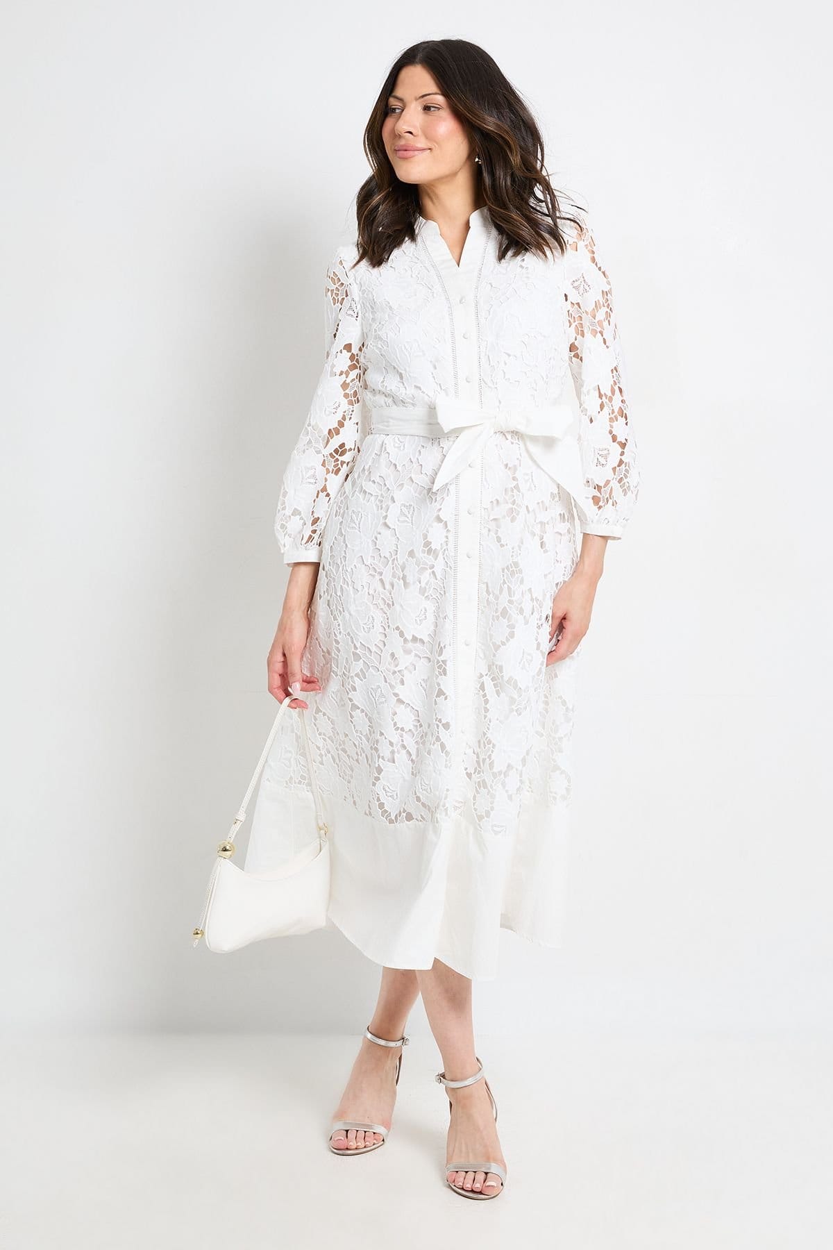 Wallis Ivory Lace Insert Midi Shirt Dress
