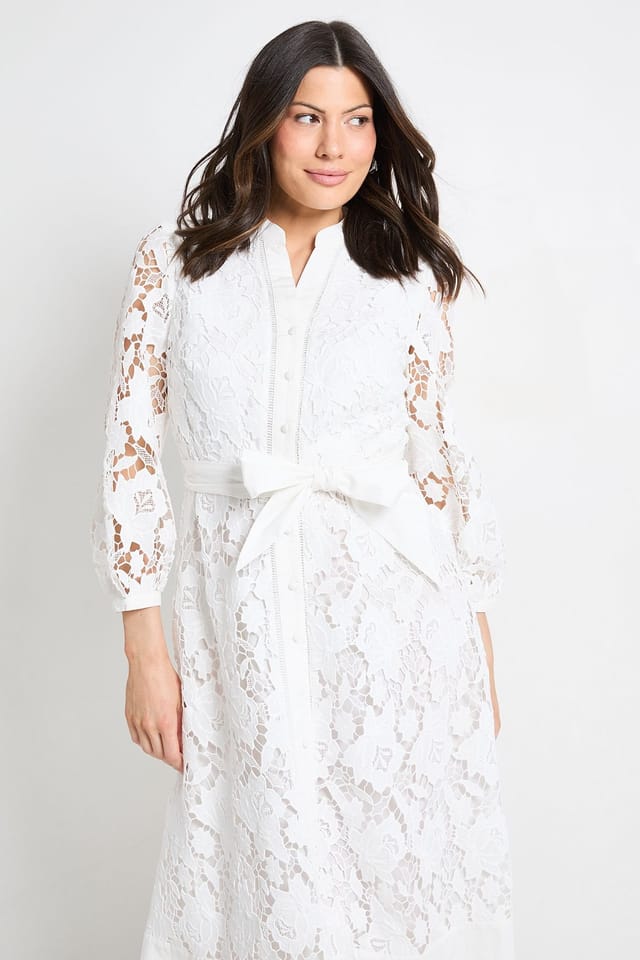 Wallis Wallis Women's Lace Insert Midi Shirt Dress in Ivory - 2