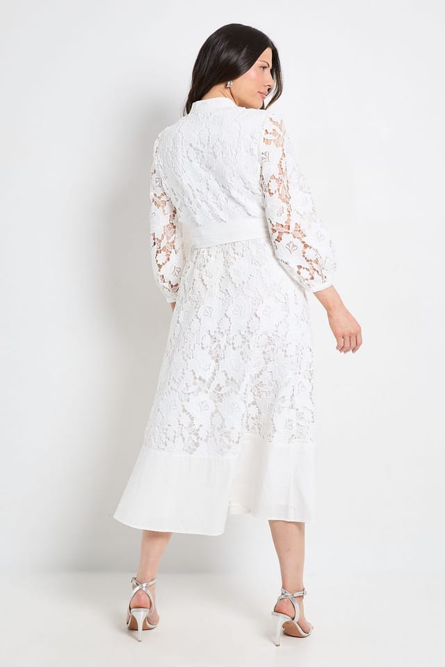 Wallis Wallis Women's Lace Insert Midi Shirt Dress in Ivory - 3