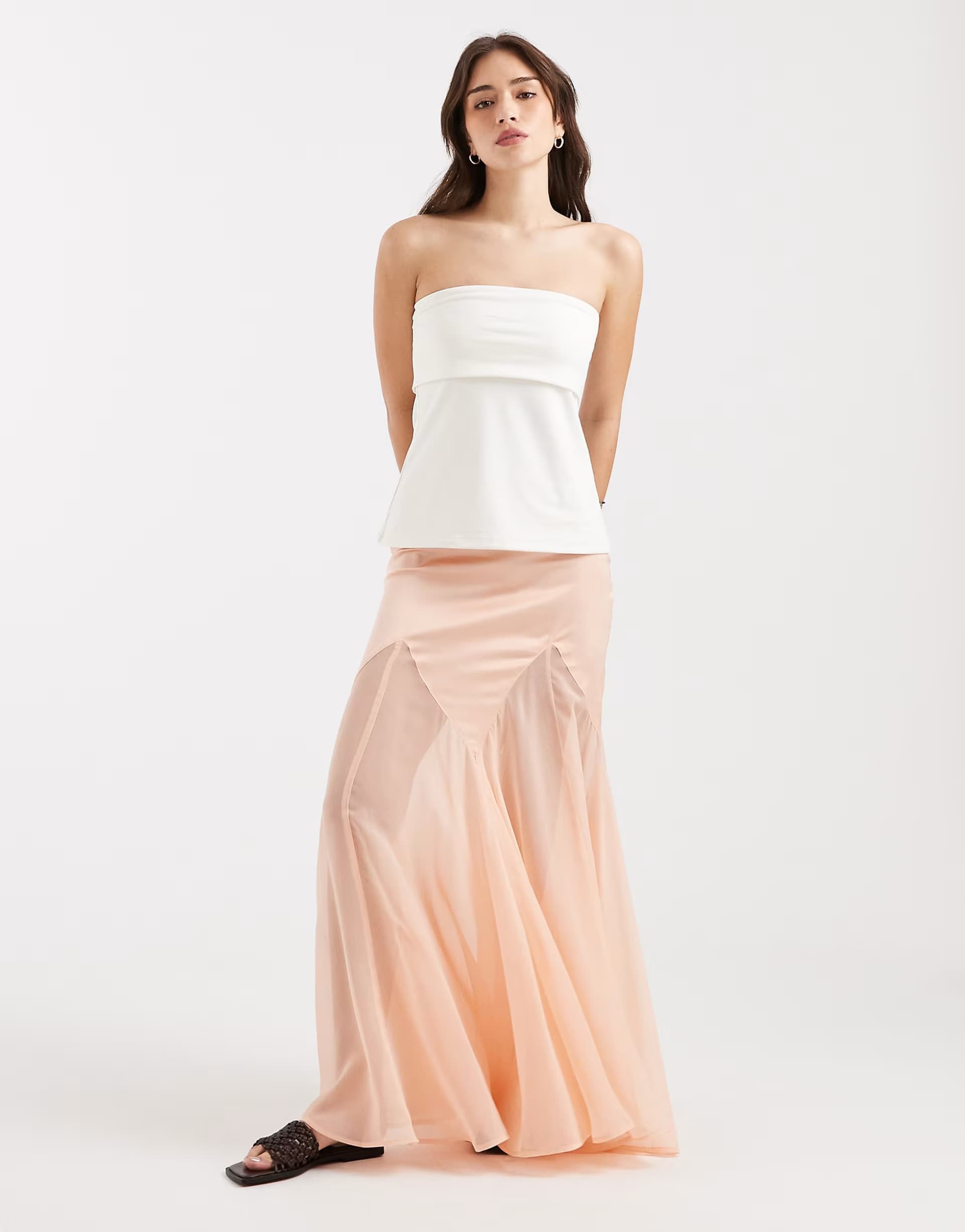 ASOS ASOS DESIGN satin and chiffon mix fishtail skirt in peach