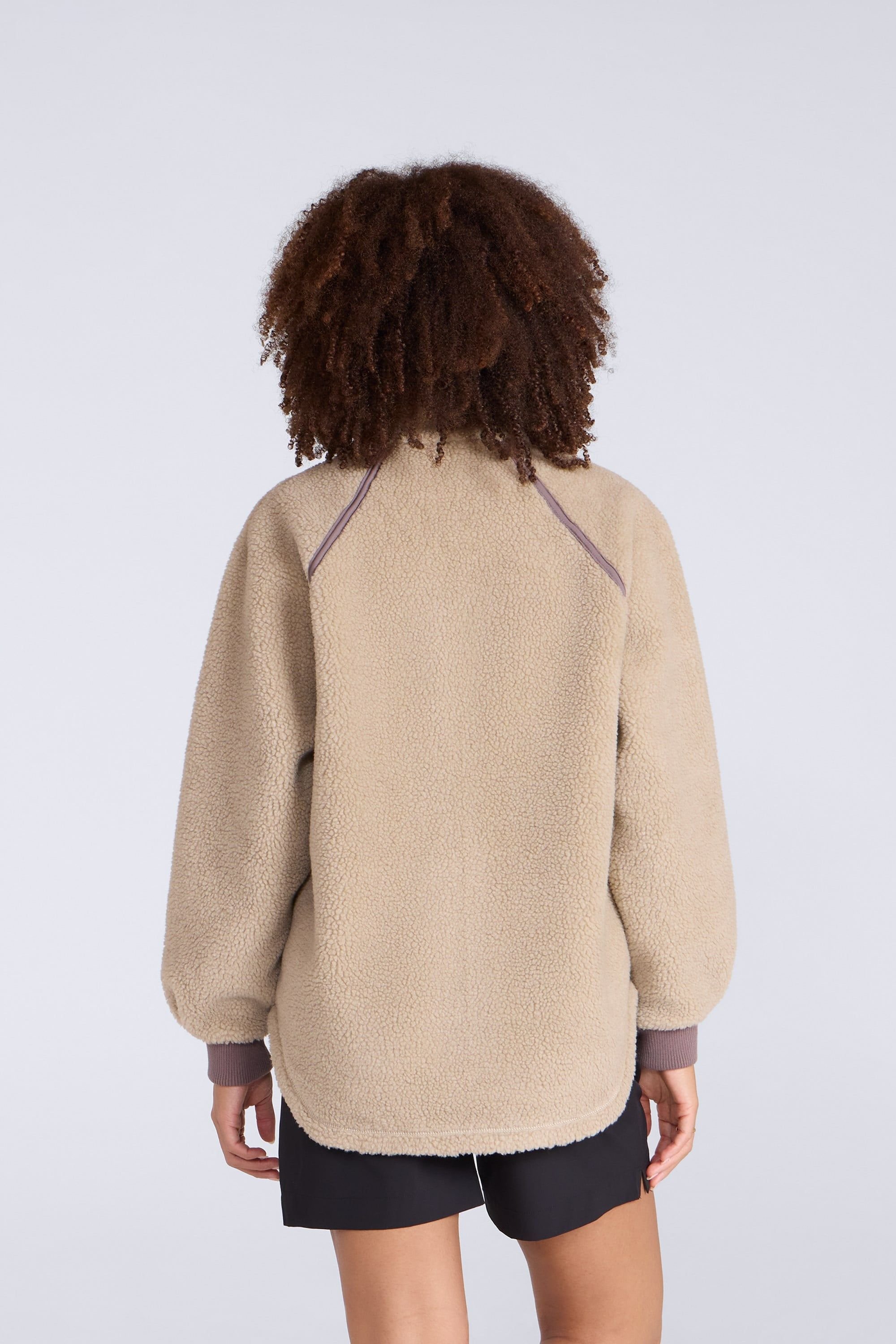 Animal Animal Women's 'Bonnie' Soft Borg Contrast Trim Warm Casual Full Zip Fleece Jacket in Medium Beige - 4