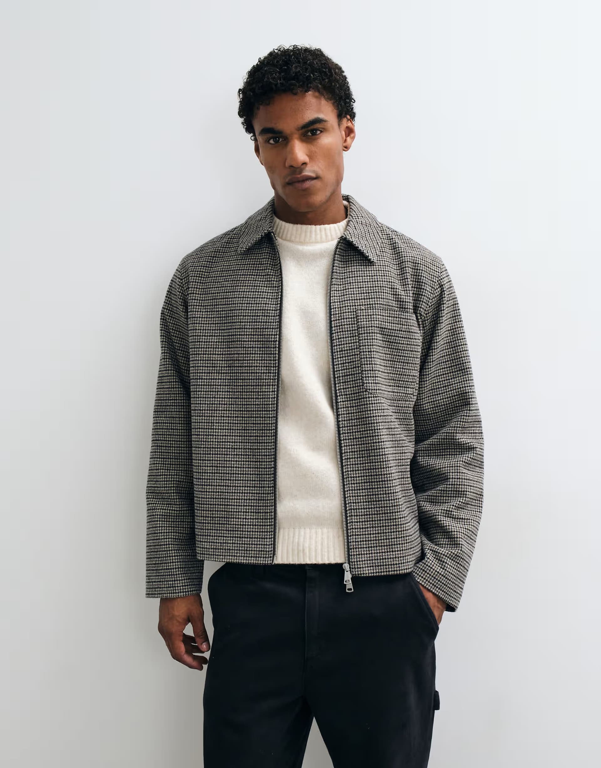 ASOS Jack & Jones double zip short jacket in houndstooth
