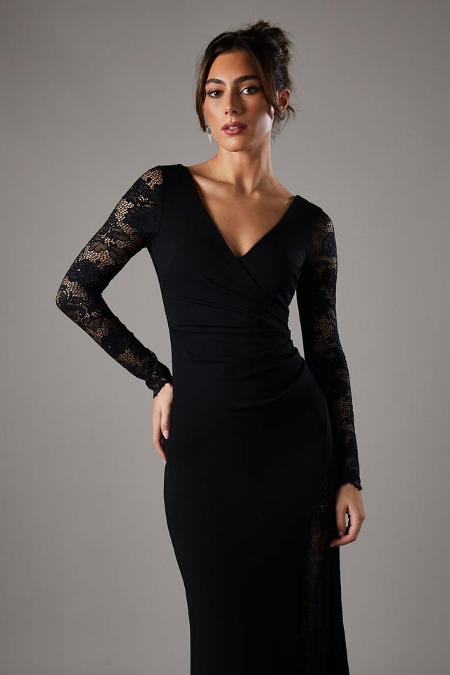 Coast Coast Women's Long Sleeve Maxi Dress With Lace in Black - 2