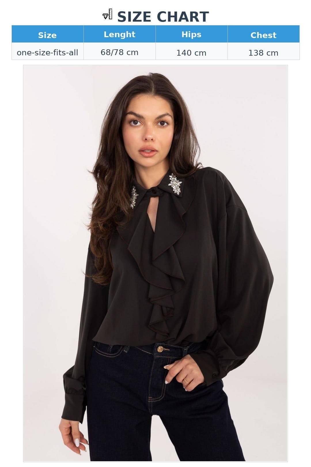 Love Lace Love Lace Women's Elegant Long Sleeve Jabot Blouse for Evenings in Black - 4