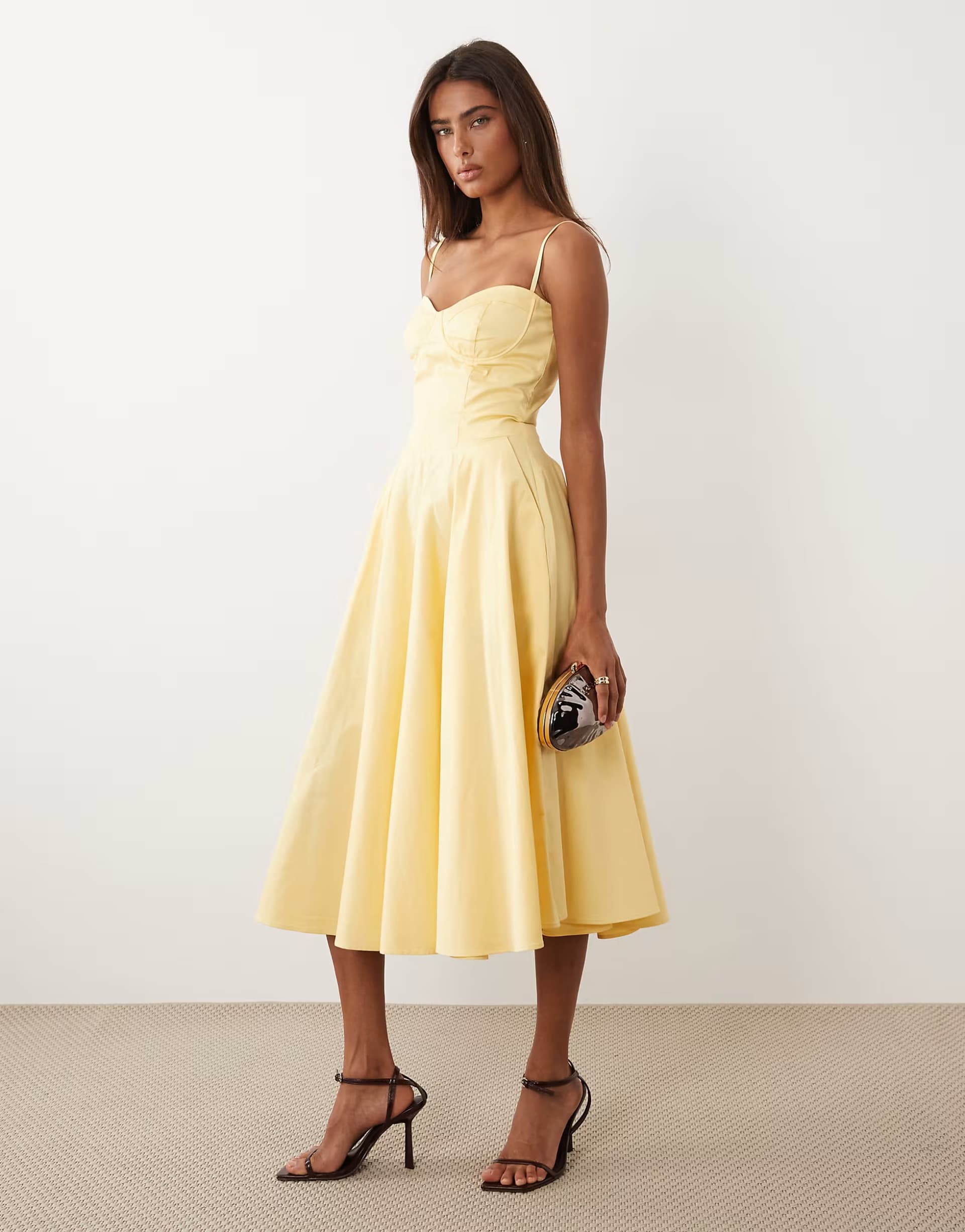 ASOS TFNC cotton corset detail cami midi dress in yellow