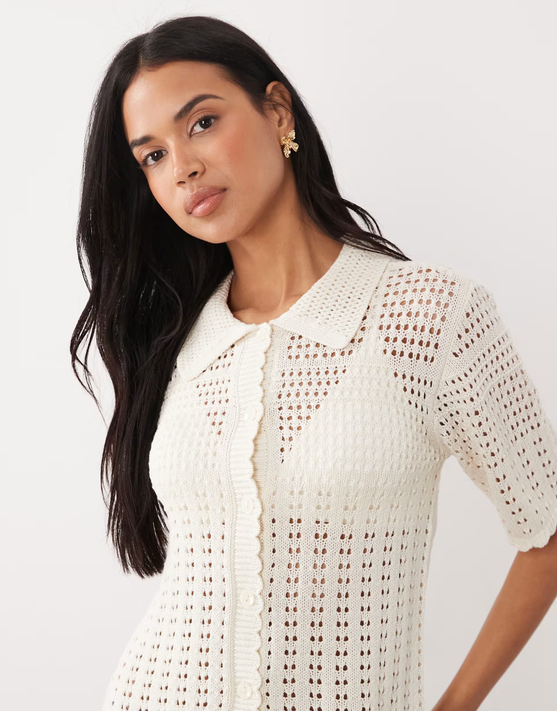 ASOS JDY short sleeve crochet cardigan in cream