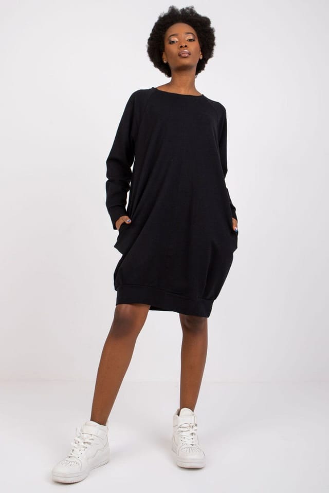 Love Lace Love Lace Women's Cotton Long Sleeve Day Dress with Pockets in Black - 2