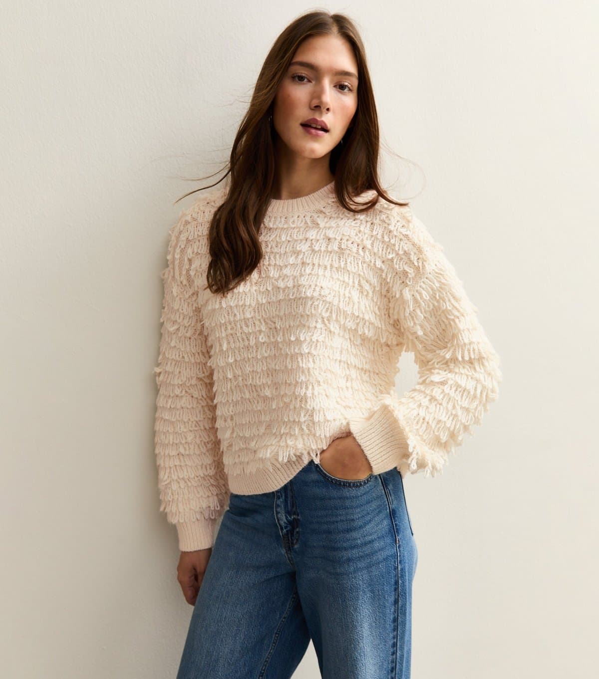 New Look Women's Cream Looped Fringe Jumper New Look