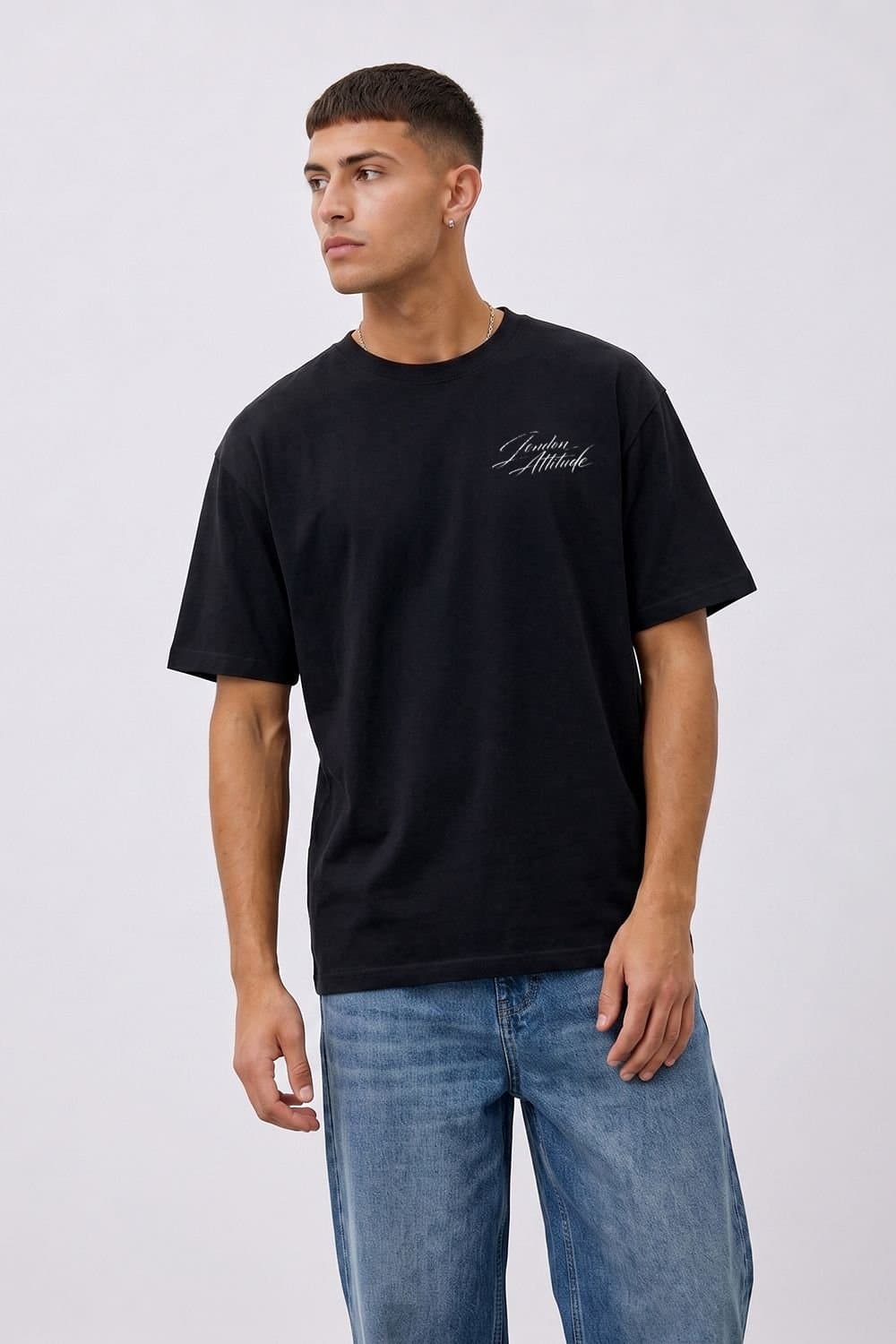 LONDON ATTITUDE LONDON ATTITUDE Men's Japanese Blossom Oversized Heavyweight T-Shirt in Black
